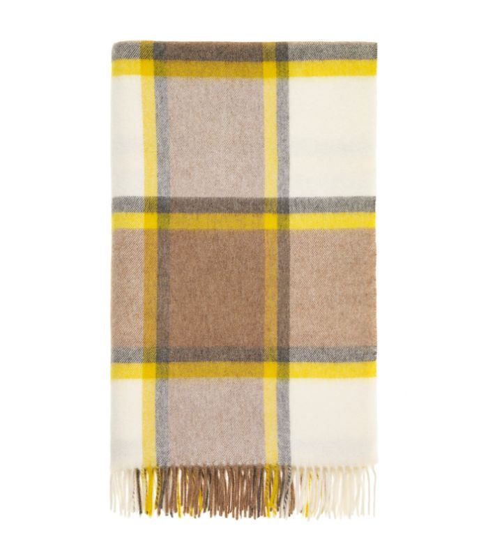 Plaid Laine Mérinos Ecossais Jaune et Gris - 140 x185 cm, B at Home, tissé en Angleterre