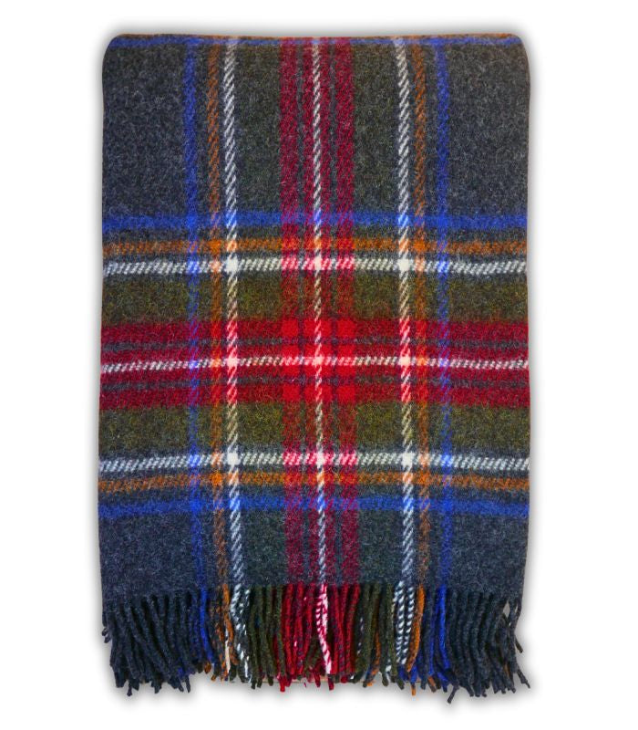 Plaid Pure Laine Ecossais Stewart Gris 136 x 180 cm, John Hanly, gros plan sur la matière