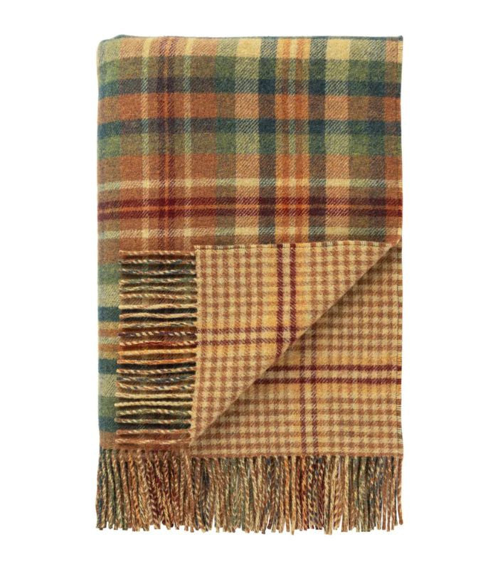 Plaid Laine Écossais Réversible Luxe Vert et Orange 140 x 190 cm, Johnstons of Elgin, tissé en Écosse