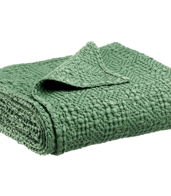 Jeté de canapé/Couvre-lit 100% coton TANA Vert Amande 180 x 260cm, Vivaraise
