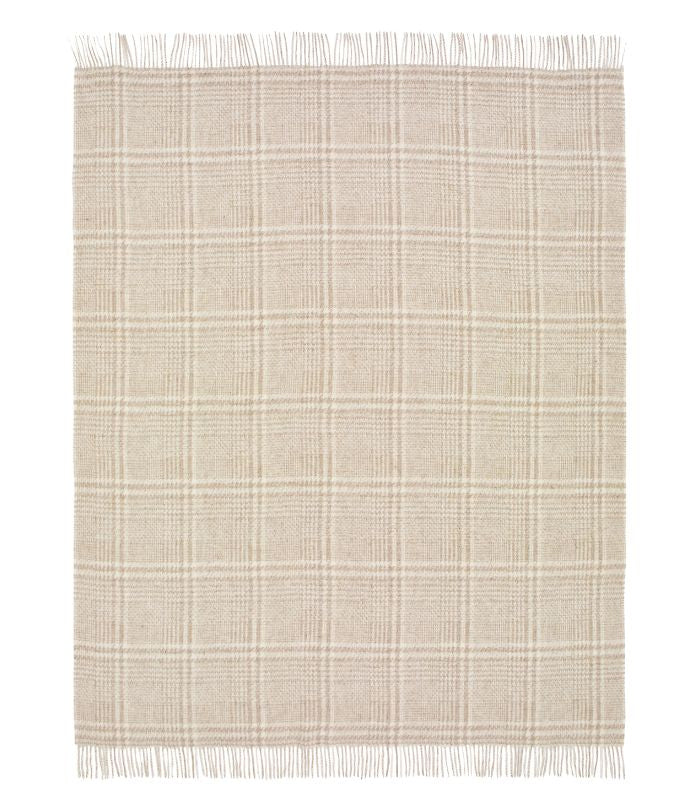 Plaid Pure Laine Anglaise Glen Check Beige et Ecru 140 x 185 cm, B at Home, gros plan sur la matière