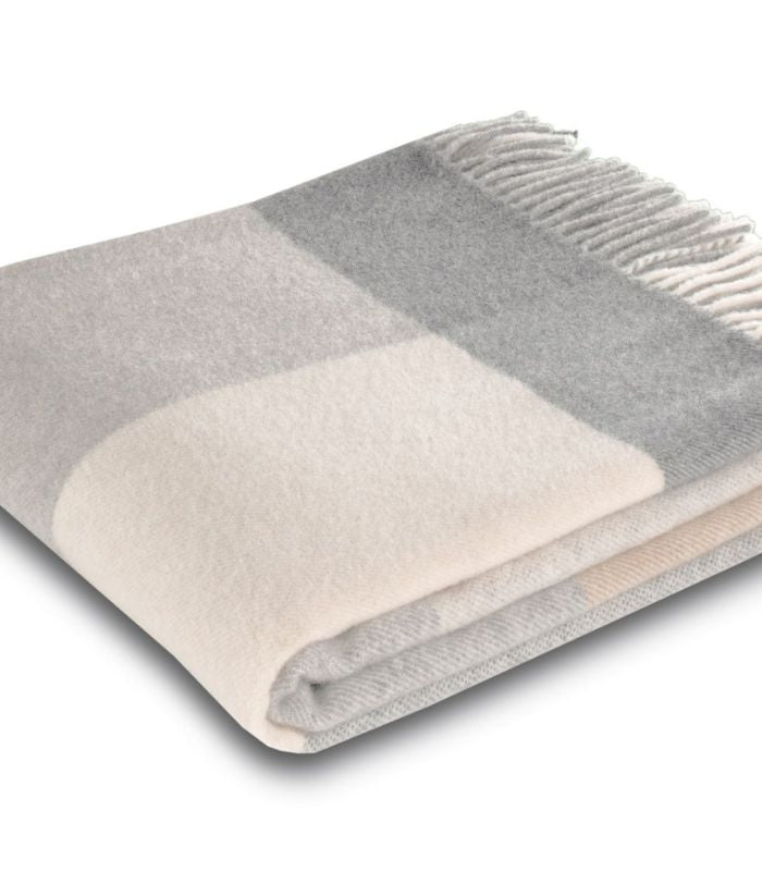 Plaid Cachemire et Laine Carreaux Naturel 130 x 170 cm - Collection VENICE, Plaid Addict, confort haut de gamme