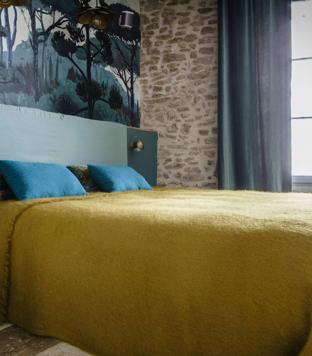 Très grand plaid ambre en mohair pour canapé ou lit