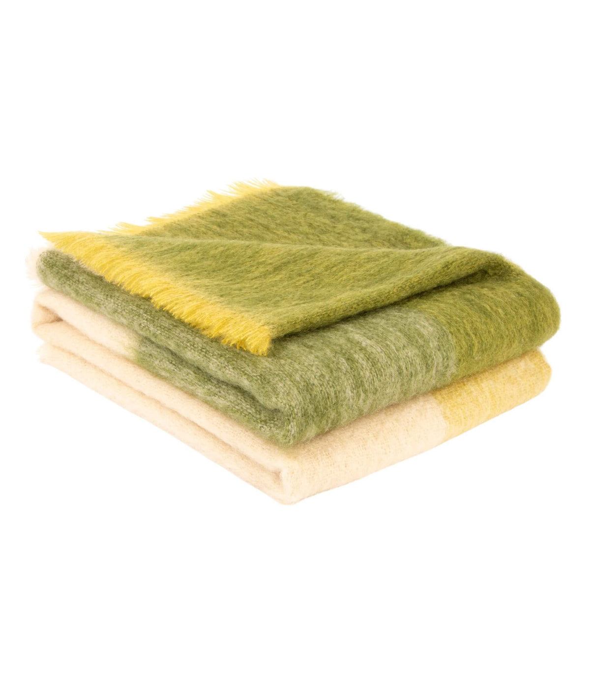 Plaid 100% mohair à grands carreaux verts et beiges