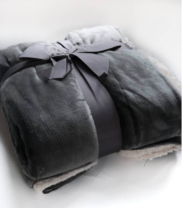 Plaid Cosy Gris Doublure Aspect Mouton 130 X 170 cm
