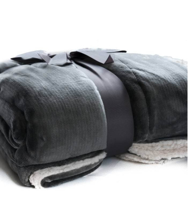 Plaid Cosy Gris Doublure Aspect Mouton 130 X 170 cm