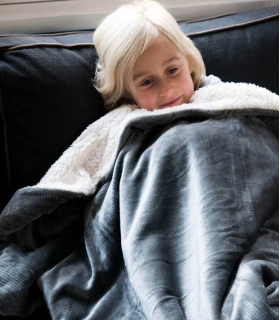 Plaid Cosy Gris Doublure Aspect Mouton 130 X 170 cm