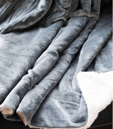 Plaid Cosy Gris Doublure Aspect Mouton 130 X 170 cm