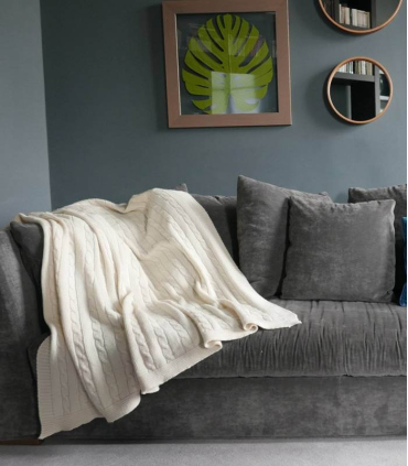 Plaid Laine Blanc Cassé Torsade