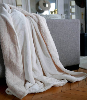 Plaid Cosy Ivoire Doublure Aspect Mouton 130 X 170 cm