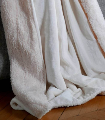 Plaid Cosy Ivoire Doublure Aspect Mouton 130 X 170 cm