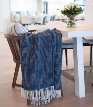 Plaid Laine Chevrons Marine