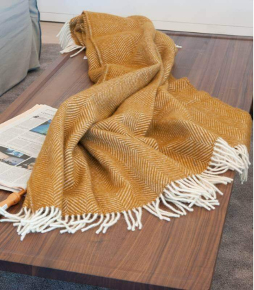 Plaid Laine Chevrons Jaune Moutarde 130X180