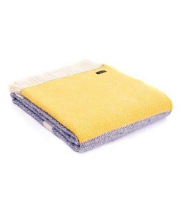 Plaid 100% Laine Jaune et Gris 