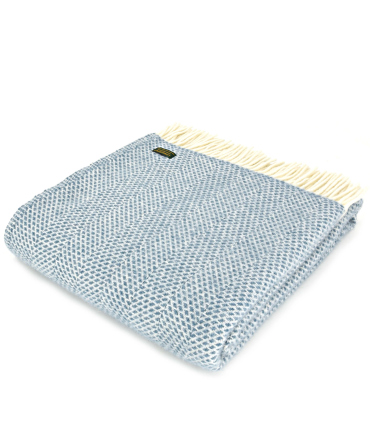 Plaid 100% Laine Beehive Bleu