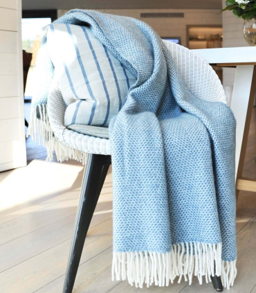 Plaid 100% Laine Beehive Bleu