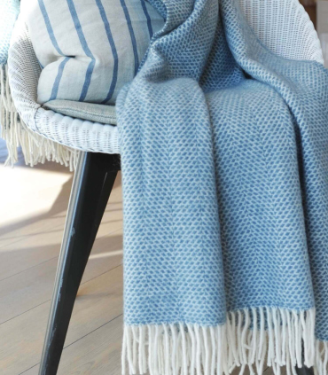 Plaid 100% Laine Beehive Bleu