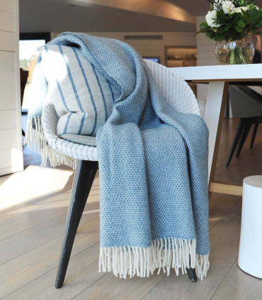 Plaid 100% Laine Beehive Bleu