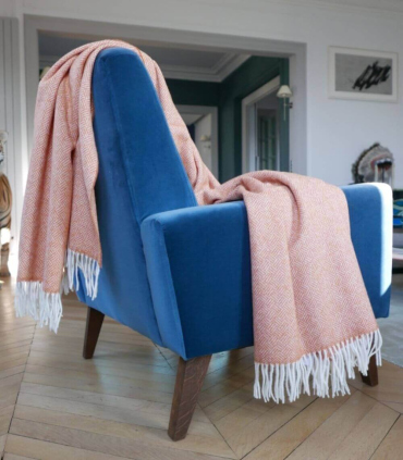 Plaid 100% Laine Mérinos Orange Safran