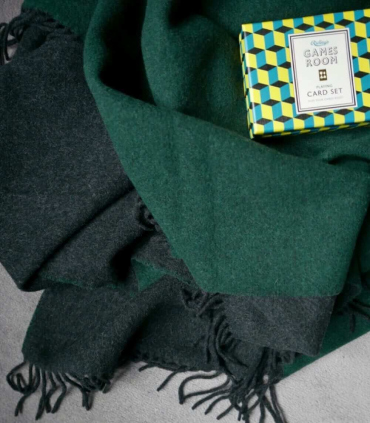 Plaid Cachemire Reversible Vert et Gris