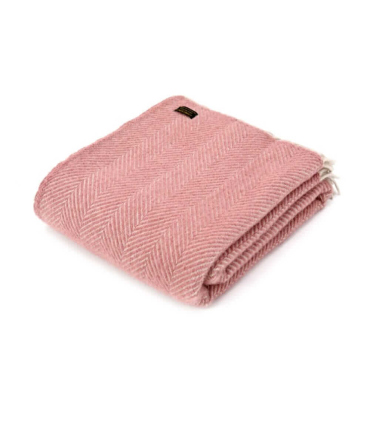 Plaid 100% Laine Chevrons Rose Pâle et Perle