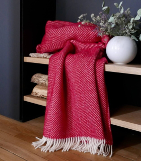 Plaid Laine Chevrons Rouge 