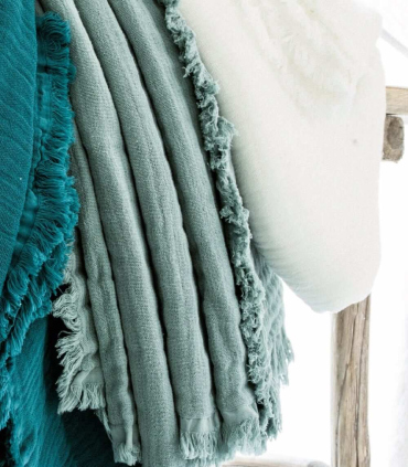 Plaid Vert Celadon en gaze de Coton - Collection Comporta - 130 X 190 cm