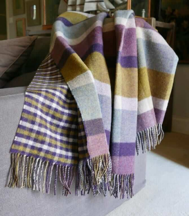 Plaid Laine Écossais Réversible Luxe Aubergine et Vert 140 X 190 cm