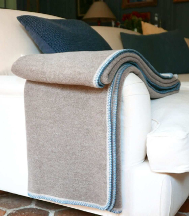 Plaid Laine et coton 150 X 200 cm Collection ASPEN - Beige et Brun