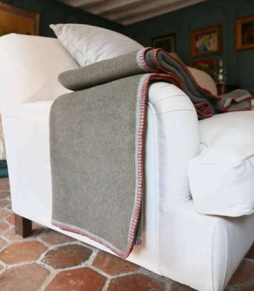 Plaid Laine et Coton 150 X 200 cm Collection ASPEN - Olive et Gris