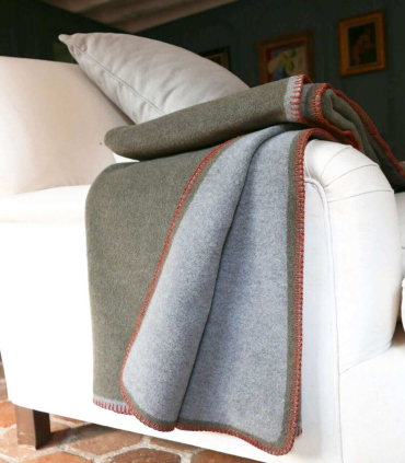 Plaid Laine et Coton 150 X 200 cm Collection ASPEN - Olive et Gris