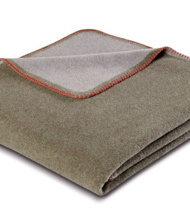 Plaid Laine et Coton 150 X 200 cm Collection ASPEN - Olive et Gris