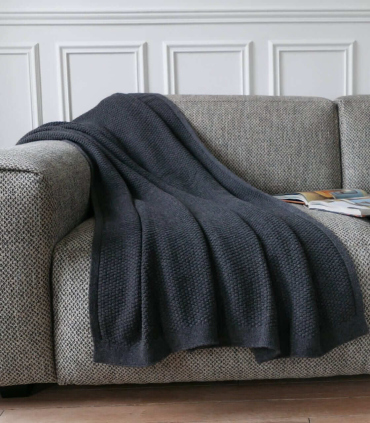 Plaid Boston Anthracite Laine Tricoté 130 X 180 cm