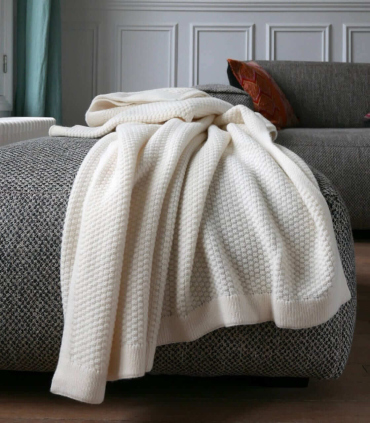 Plaid Cap Code Ecru Laine Tricoté 130 X 180 cm