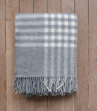 Plaid Pure Laine Naturel Gris et Blanc 