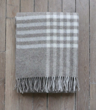 Plaid Pure Laine Naturel Beige et Blanc