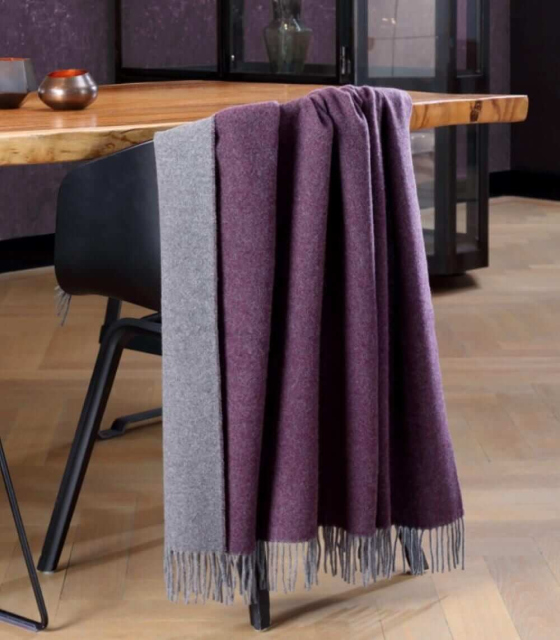 Plaid Cachemire et Laine Reversible Bleu et Gris 150 x 200 cm