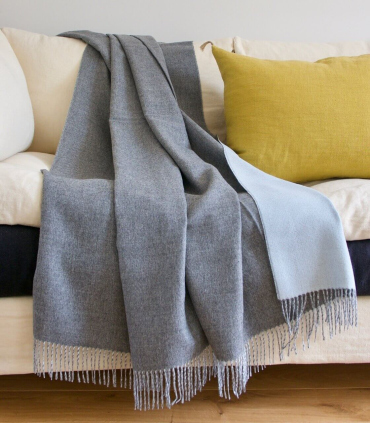 Plaid Laine Alpaga Luxe Réversible Bleu et Gris