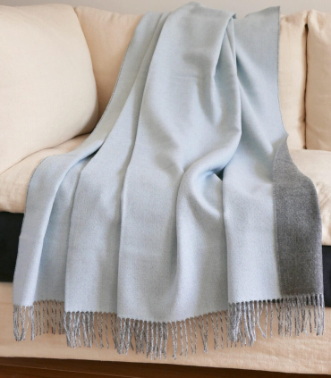 Plaid Laine Alpaga Luxe Réversible Bleu et Gris