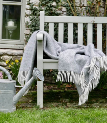 Plaid Pure Laine Chevrons Gris