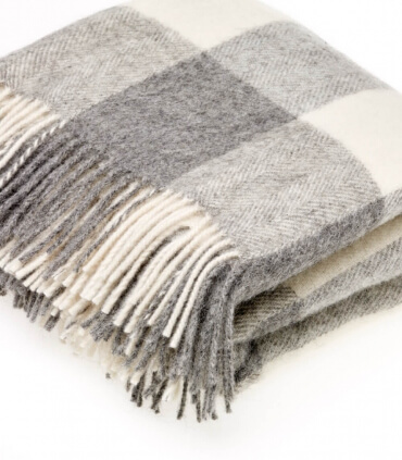 Plaid Naturel Pure Laine Carreaux Gris