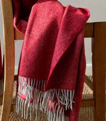 Plaid Laine Mérinos Chevrons Rouge
