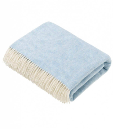 Plaid 100% Laine Mérinos Bleu Ciel