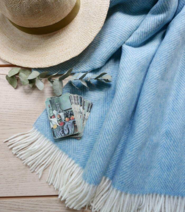 Plaid 100% Laine Mérinos Bleu Ciel
