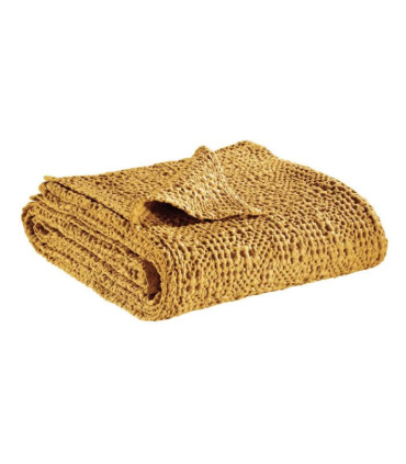 Jeté de canapé/ Couvre-lit 100% coton TANA Jaune Moutarde
