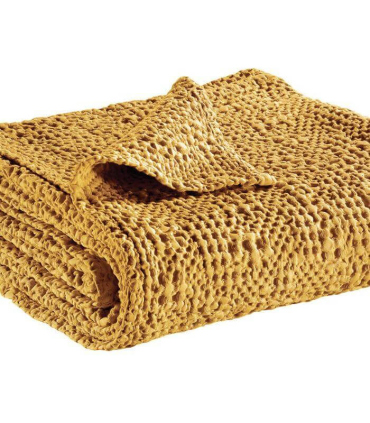 Jeté de canapé/ Couvre-lit 100% coton TANA Jaune Moutarde