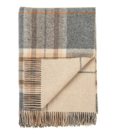 Plaid écossais gris et beige en pure laine