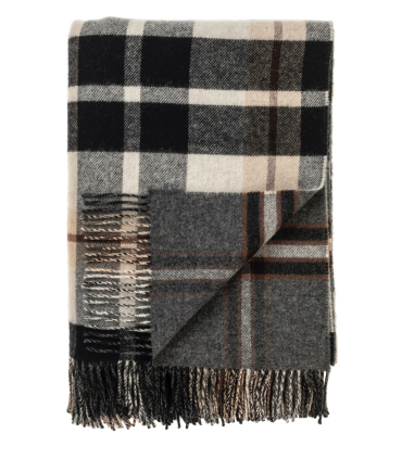 Plaid Laine Écossais Réversible Luxe Noir et Beige