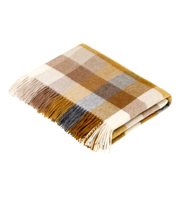 Plaid Laine Mérinos Carreaux Jaune 140 X185 cm