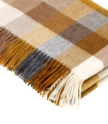 Plaid Laine Mérinos Carreaux Jaune 140 X185 cm